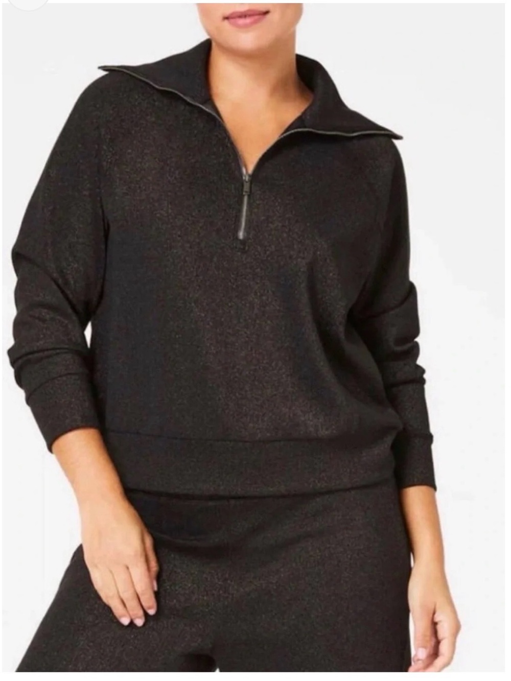 SPANX Air Essentials Black Shimmery Half-Zip Pullover